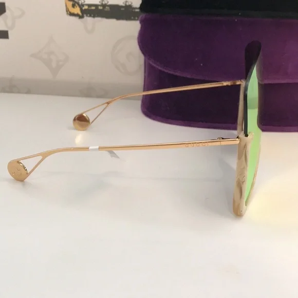 Gucci GG0540S 004 Beige Oversized Shield Sunglasses Orange Mirror - Picture 5 of 14